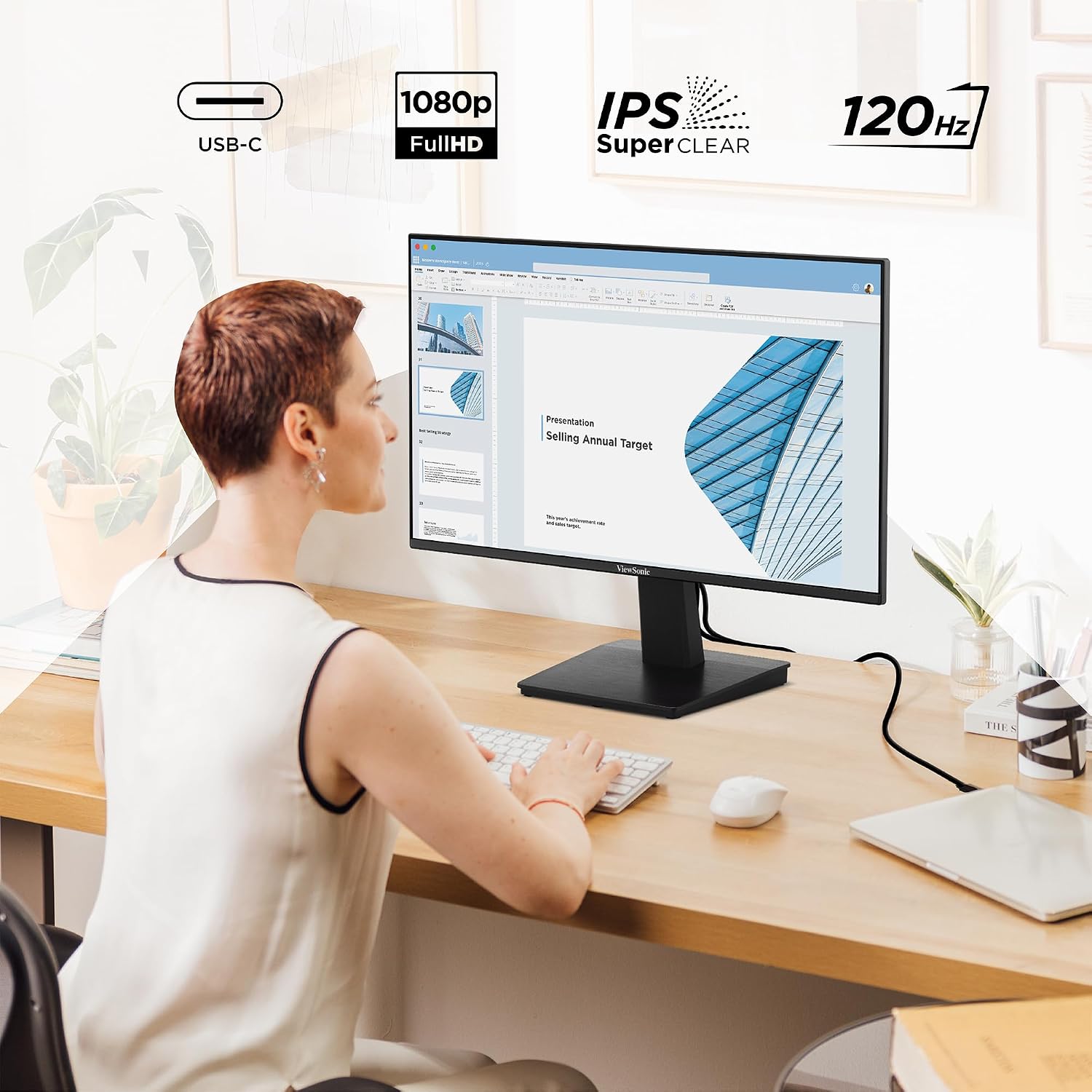 ViewSonic VA2448-MHU 24 Inch 1080p Monitor, IPS Display with 120Hz for Everyday Productivity, Variable Refresh Rate for Home and Office, HDMI, VGA, and USB C Inputs