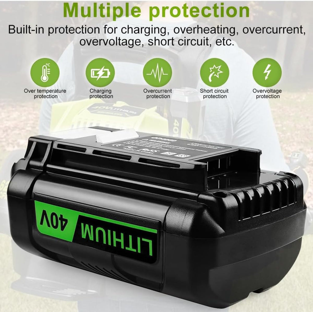 2 Packs 6.5Ah OP40601 Battery and OP401 Charger Replacement for Ryobi 40V Battery and Charger Combo