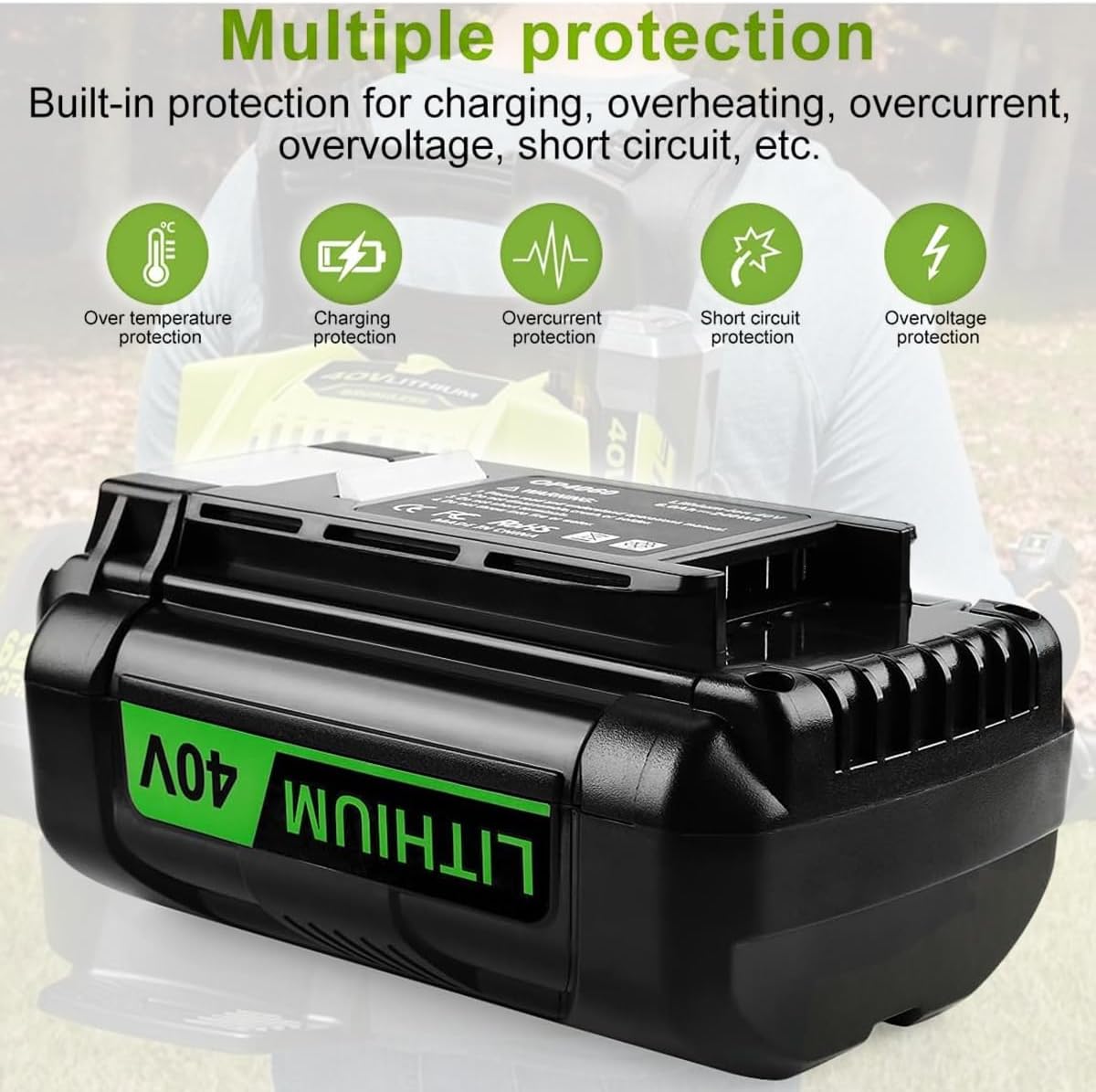 2 Packs 6.5Ah OP40601 Battery and OP401 Charger Replacement for Ryobi 40V Battery and Charger Combo