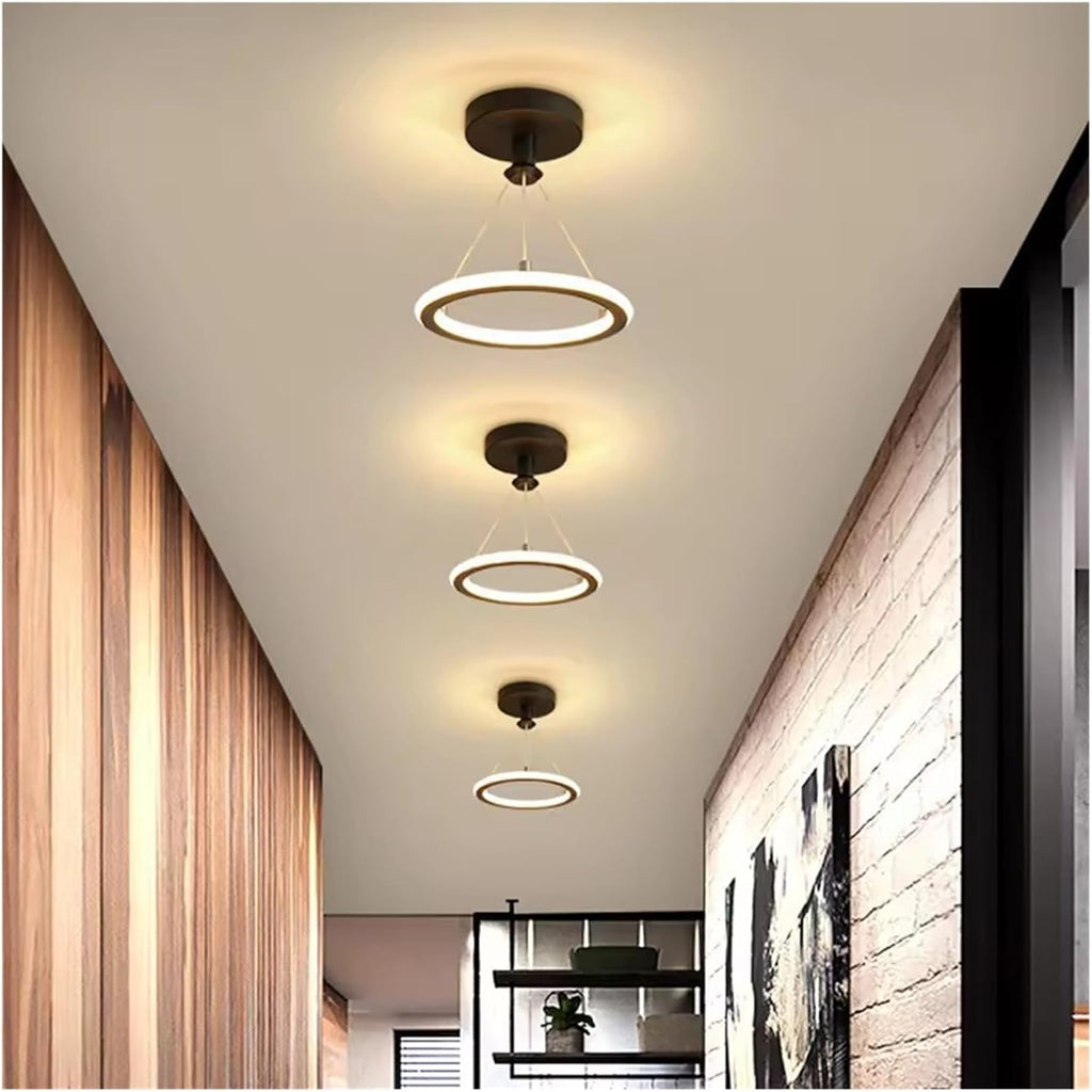 Modern LED Chandelier Lights Energy Saving Wrought Iron Chandelier Circle Ceiling Hanging Lamp Kitchen Bedroom Lighting Fixture(Black)