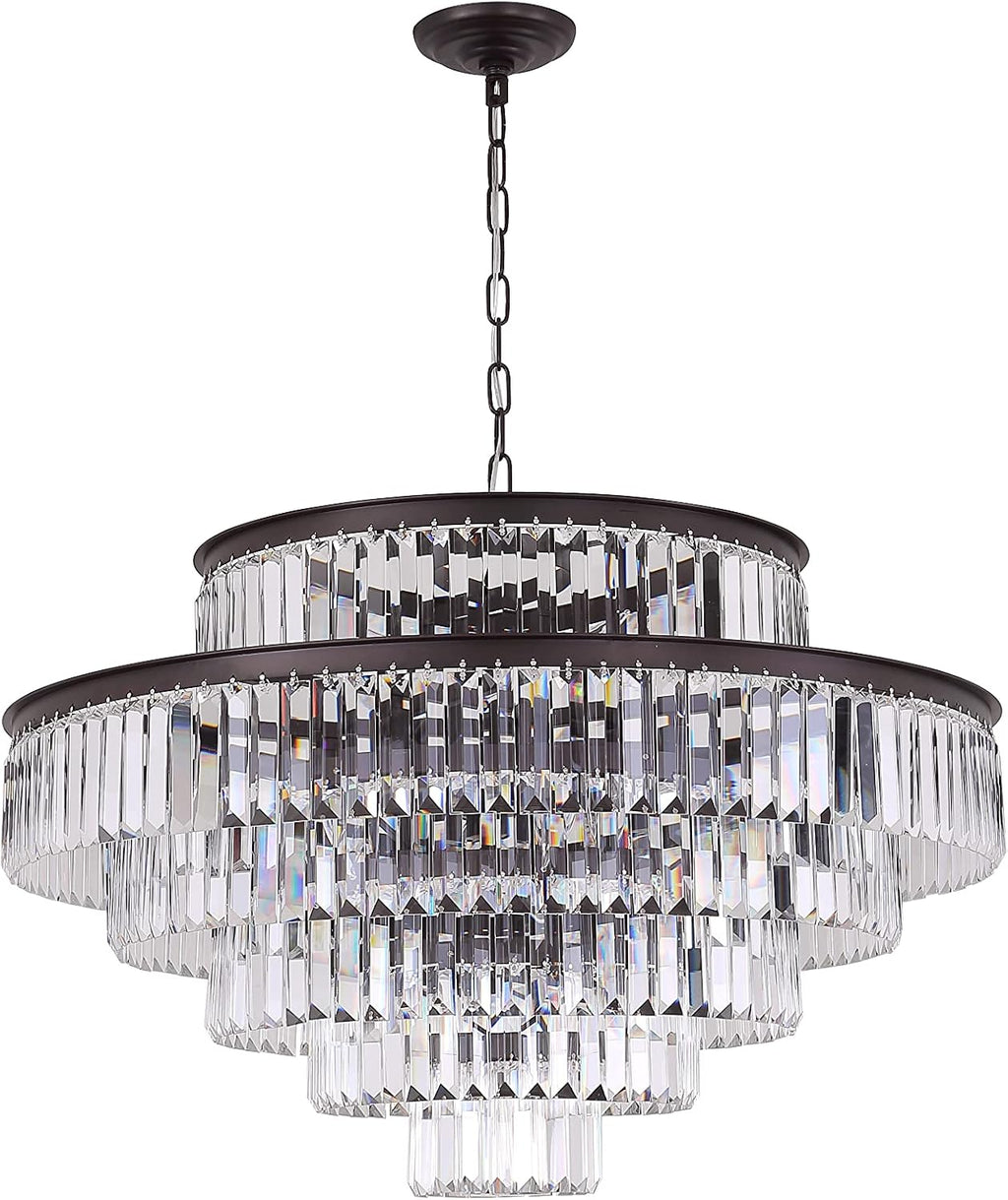 31' Black Crystal Chandelier, Modern 6-Tier Ceiling Light with Clear Crystal Prisms, Luxury Pendant Lighting for Dining Room Entryway