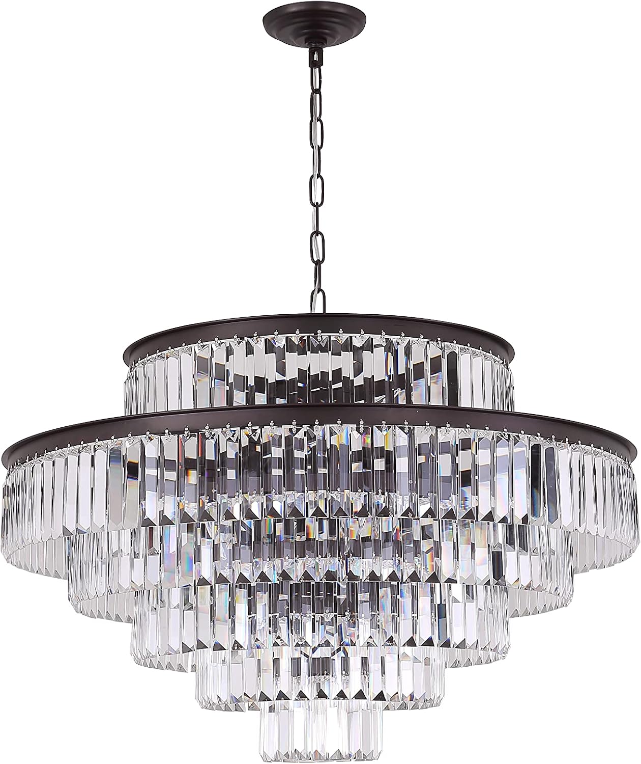 31' Black Crystal Chandelier, Modern 6-Tier Ceiling Light with Clear Crystal Prisms, Luxury Pendant Lighting for Dining Room Entryway