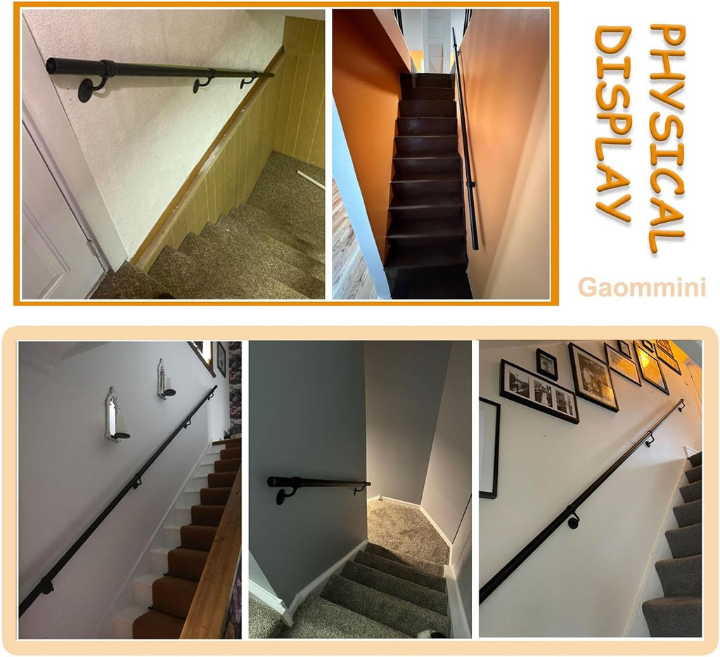 Wall Handrail for Indoor Stairs Railing Wrought Iron Outdoor Grab Bar Railing Safety Non-Slip Handrails Railing for Home Bathroom Corridor Decking, Black(6ft/180cm)
