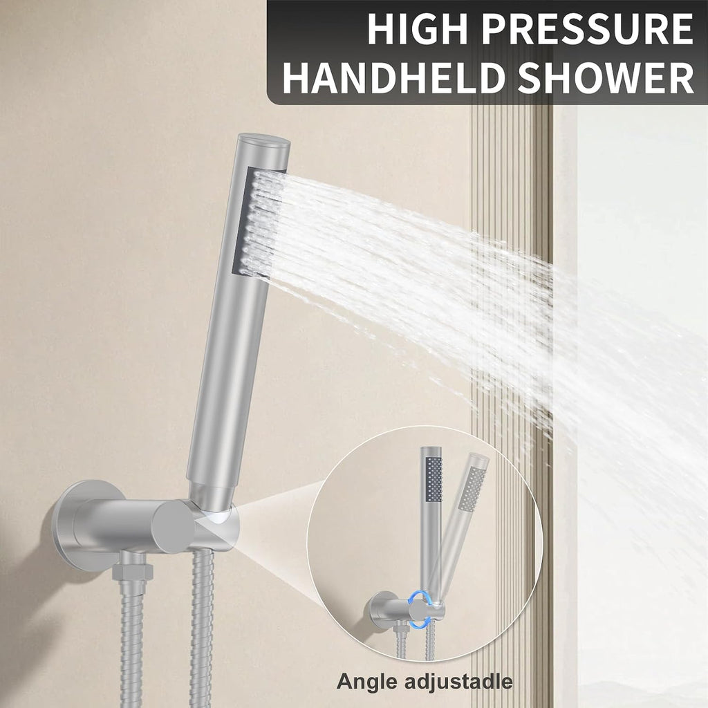12-Inch Brushed Nickel Shower System: Ultimate High-Pressure Experience with Rainfall & Handheld Heads, Wall-Mounted Mixer, Rough-In Valve, & Trim Kit