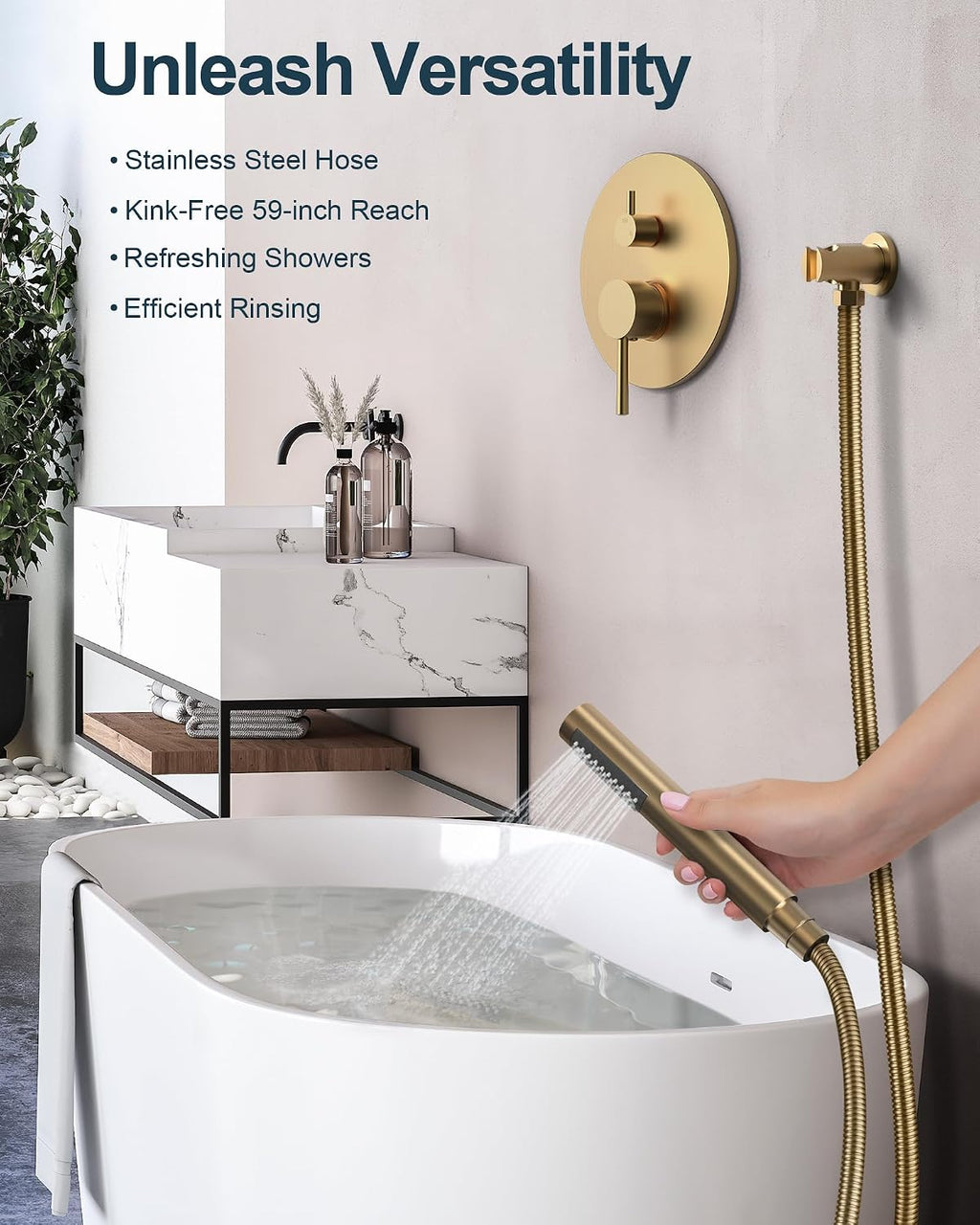10 Inch Round Shower Faucet Set, High Pressure Rainfall Shower Head and Handheld Sprayer Combo, Brushed Gold