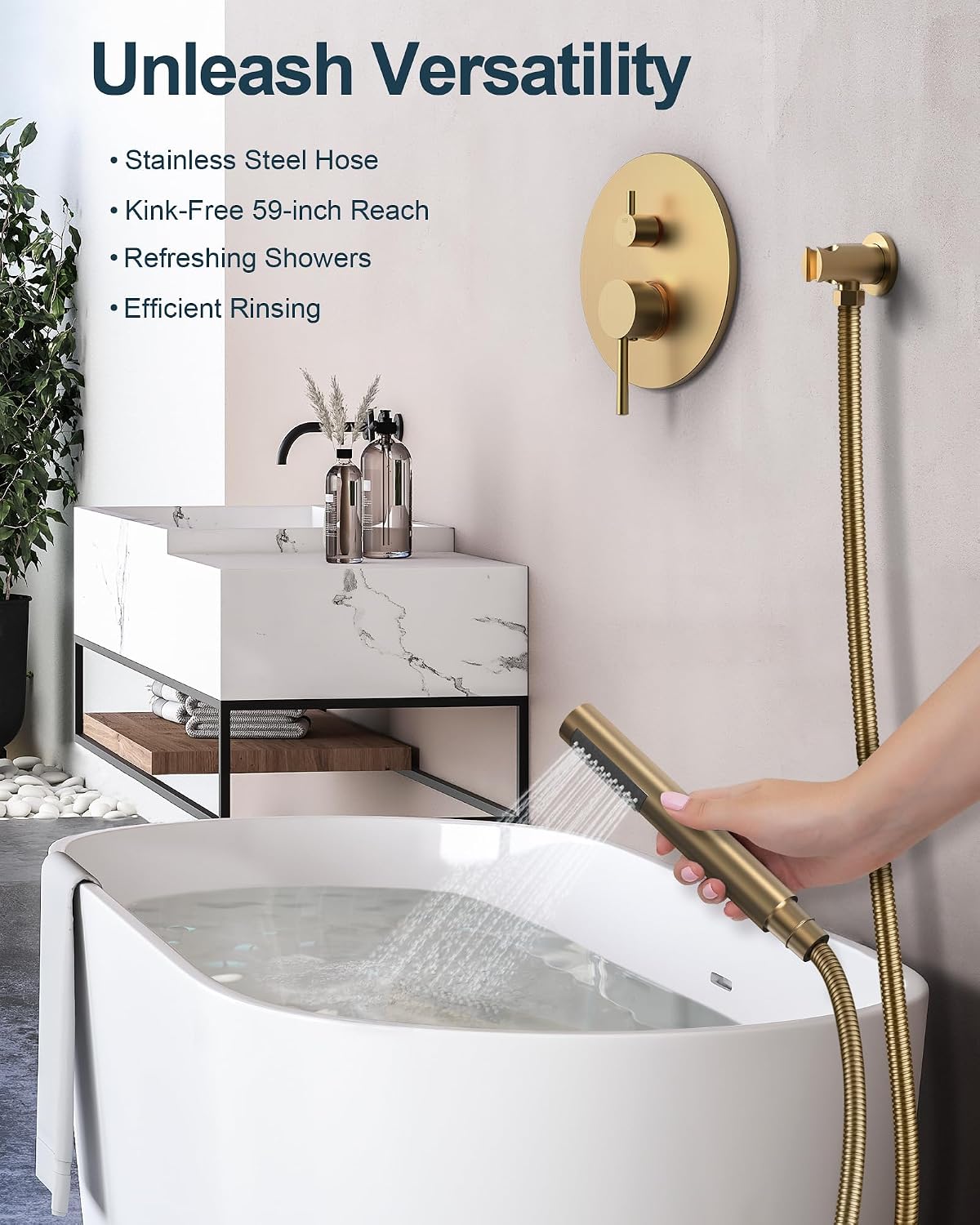 10 Inch Round Shower Faucet Set, High Pressure Rainfall Shower Head and Handheld Sprayer Combo, Brushed Gold