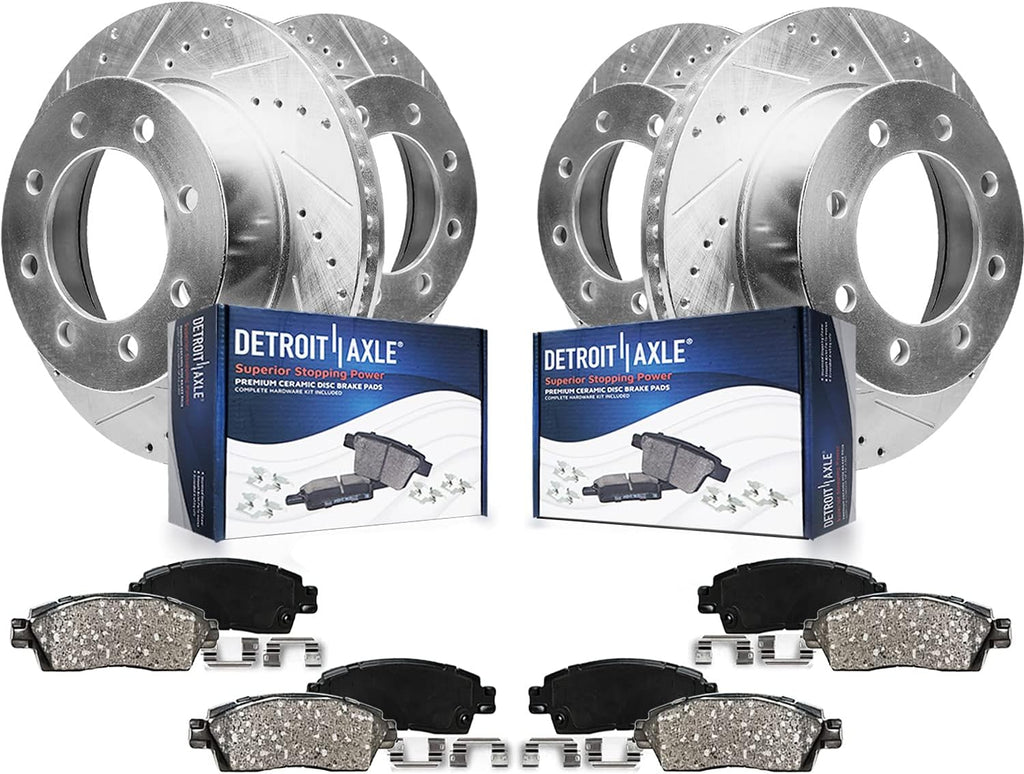 Detroit Axle - Brake Kit for 20-24 Chevrolet Silverado 20-24 GMC Sierra 3500 HD, Drilled and Slotted Disc Brake Rotors Brakes Pads Replacement : 13.98' inch Front and Rear Rotors