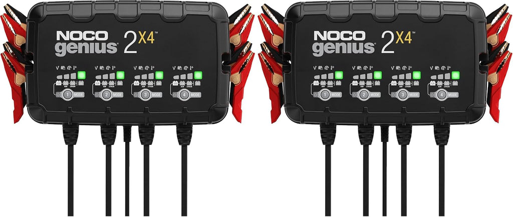 NOCO GENIUS2X4:8A 4-Bank Smart Battery Charger(2A/Bank) -6V/12VAutomatic Maintainer,Trickle Charger & Desulfator Overcharge Protection & Temperature Compensation–for Lead-Acid & Lithium(Pack of 2)