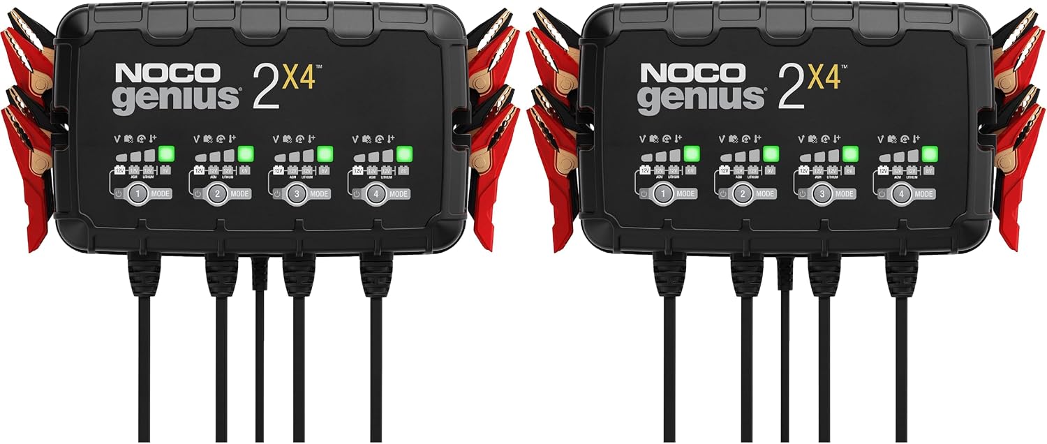 NOCO GENIUS2X4:8A 4-Bank Smart Battery Charger(2A/Bank) -6V/12VAutomatic Maintainer,Trickle Charger & Desulfator Overcharge Protection & Temperature Compensation–for Lead-Acid & Lithium(Pack of 2)
