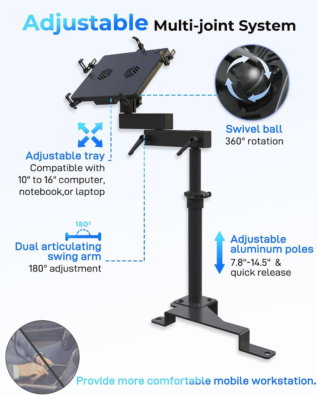 Truck Laptop Mount Fit for Ford F150, F350, F250, F550, No-Drilling Truck Computer Mount Holder for Laptop up to 17'