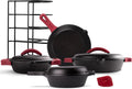 Cuisinel Cast Iron 16-Piece Pre-Seasoned Cookware Set - 8' + 12' Braiser Pans + Cast Iron Lids + 10' Skillet + 2-in-1 Multi-Cooker + 12' Organizer + Scraper + Silicone Handle Covers - Fire, Oven Safe