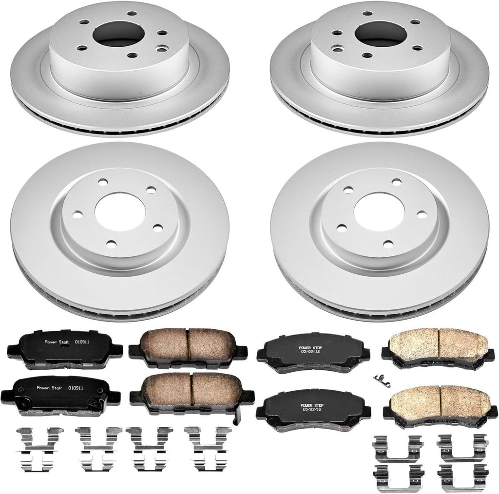 PowerStop Front and Rear Brake Kit for Nissan Rogue 2008-13 | Nissan Rogue Select 2014-15 - Fully-Coated Disc Rotors with Z17 Ceramic Brake Pads Replacement, CRK8268