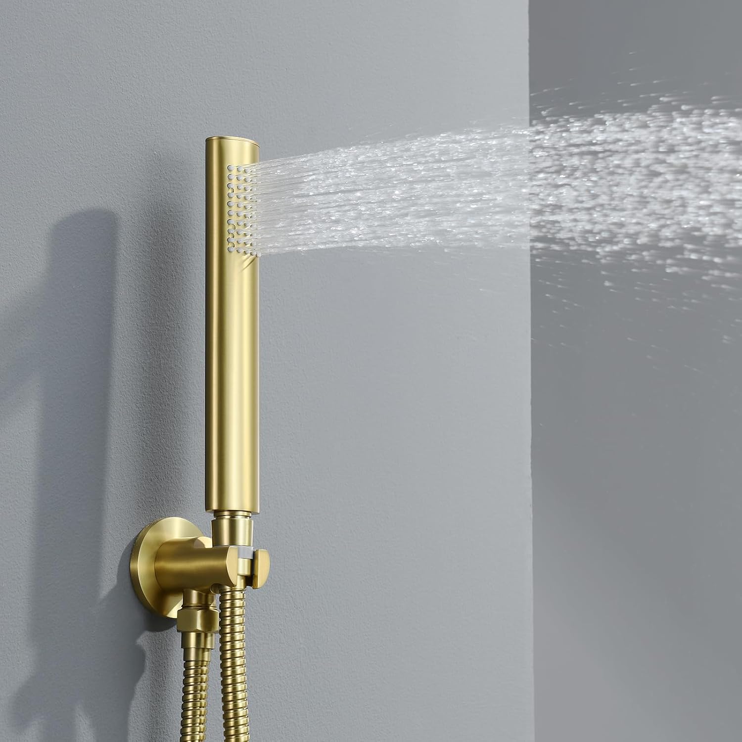 Brushed Gold Shower Faucet Set, Gold Shower System with Rain Shower and Handheld Bathroom Ceiling 12 Inch Shower Set with Brass Valve