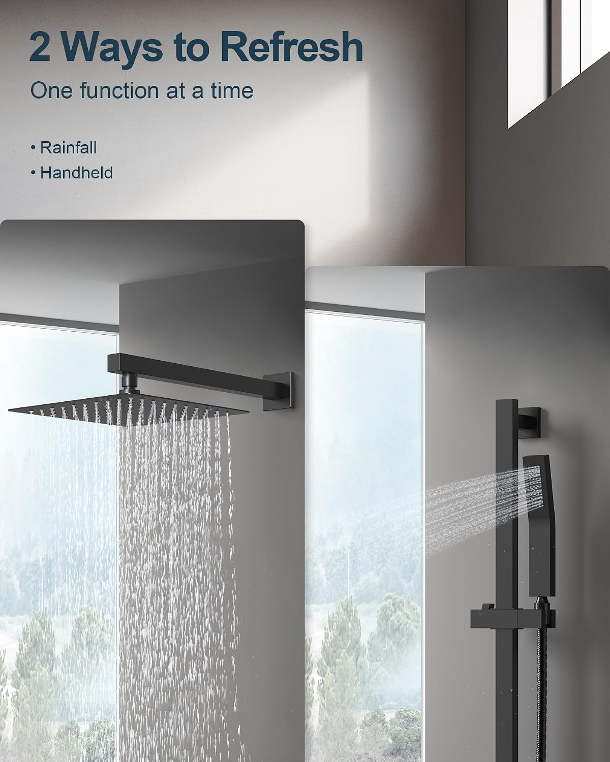 10' Shower Faucet Set with Valve, Wall Mounted Shower Head with High Pressure Handheld Sprayer & Slide Bar, Matte Black