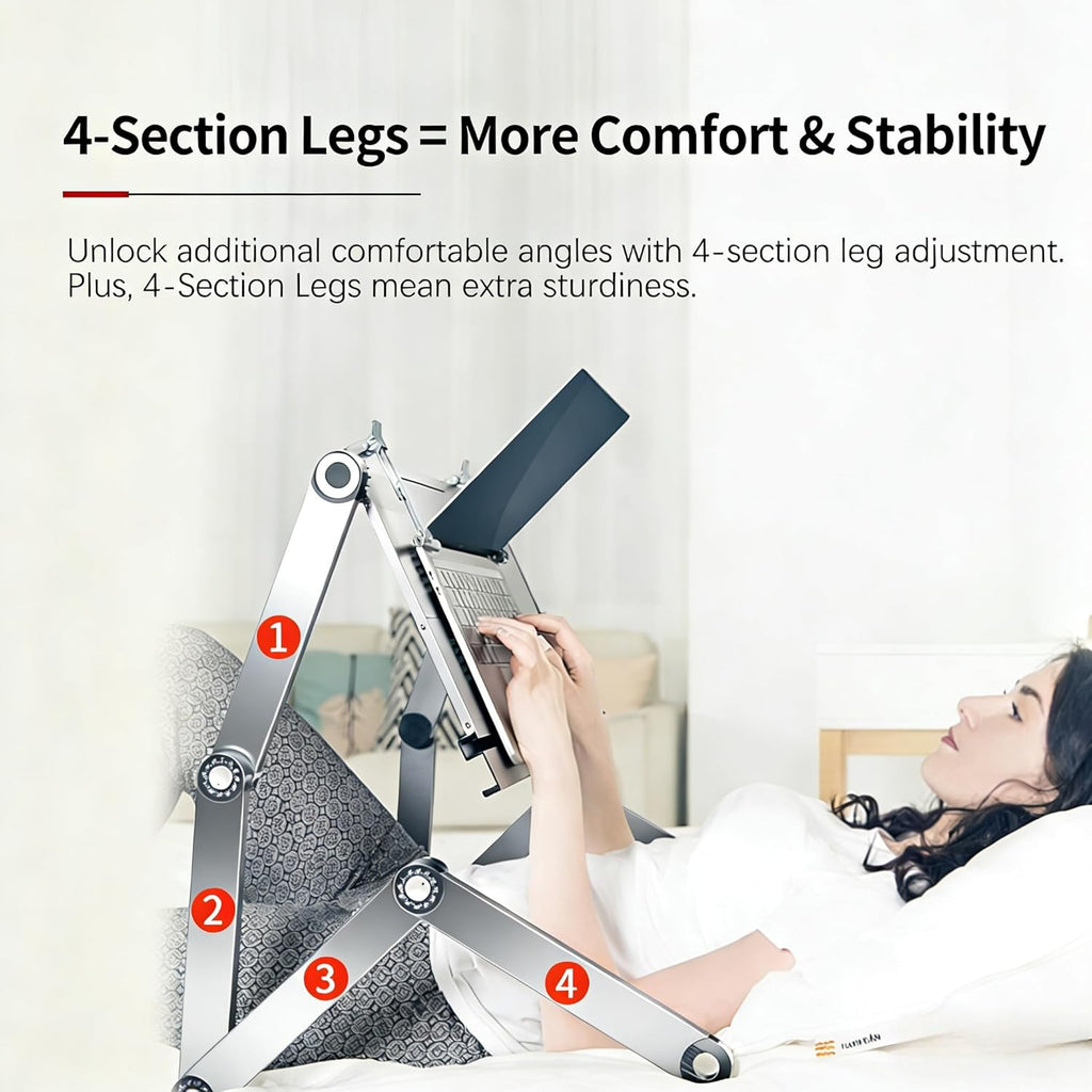Large Bed Desk for Laptop - Adjustable Height, Foldable Computer Desk | Lying Down Laptop Stand for Bed, Couch,with Adjustable Mouse Pad (Silver)