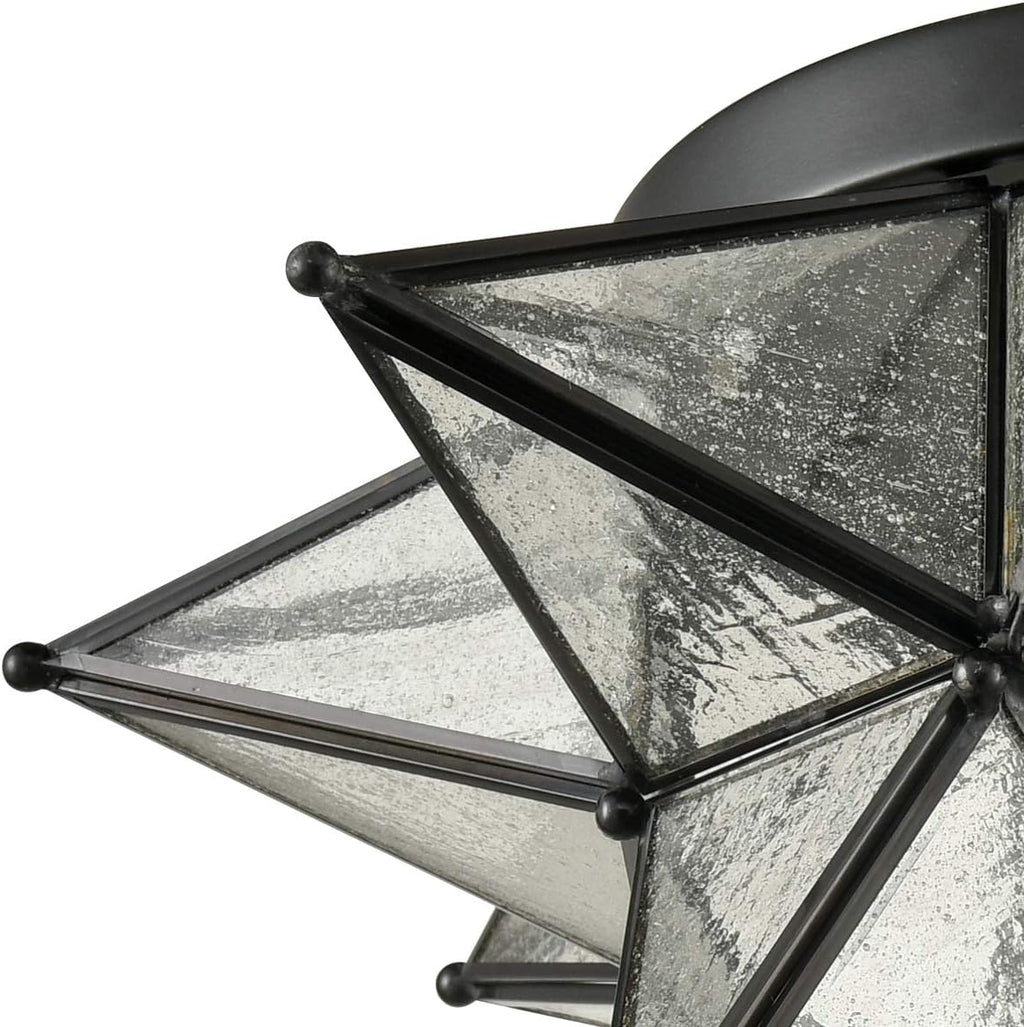 DAYCENT Boho Moroccan Seeded Glass Moravian Star Light Fixture Ceiling Flush Mount Hallway Kitchen, Black, 15 Inches