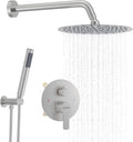 12-Inch Brushed Nickel Shower System: Ultimate High-Pressure Experience with Rainfall & Handheld Heads, Wall-Mounted Mixer, Rough-In Valve, & Trim Kit