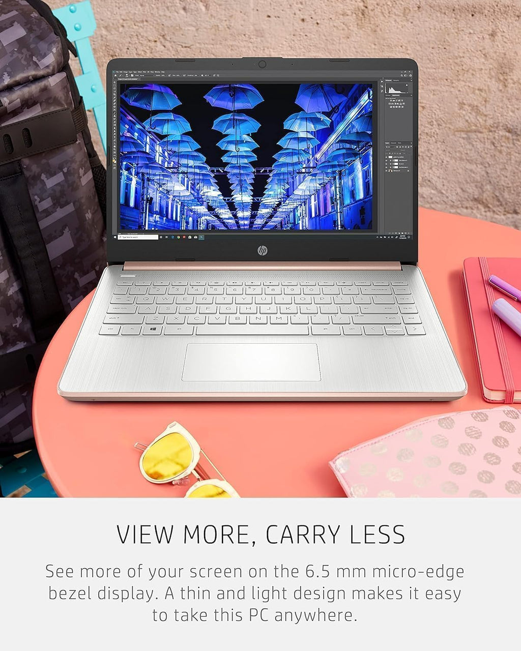 HP 14 inch Touchscreen Laptop - Intel Celeron Dual Core Processor - 8GB RAM, 64GB Storage - Windows 10 - Pale Rose Gold - Fast Charging - 10 Hour Battery - USB Type C - 5Gbs USB