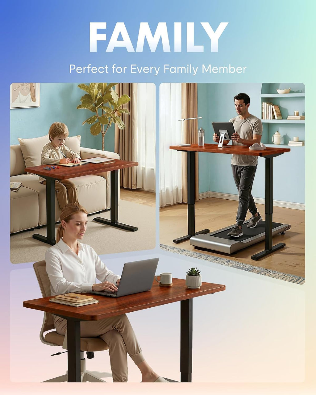 FLEXISPOT EN1 One-Piece Standing Desk, Electric Adjustable with 4 Memory Presets, 176 LBS Capacity, Stable & Quiet, Seamless Desktop for Home Office & Dual Monitors, 55'x28' Mahogany