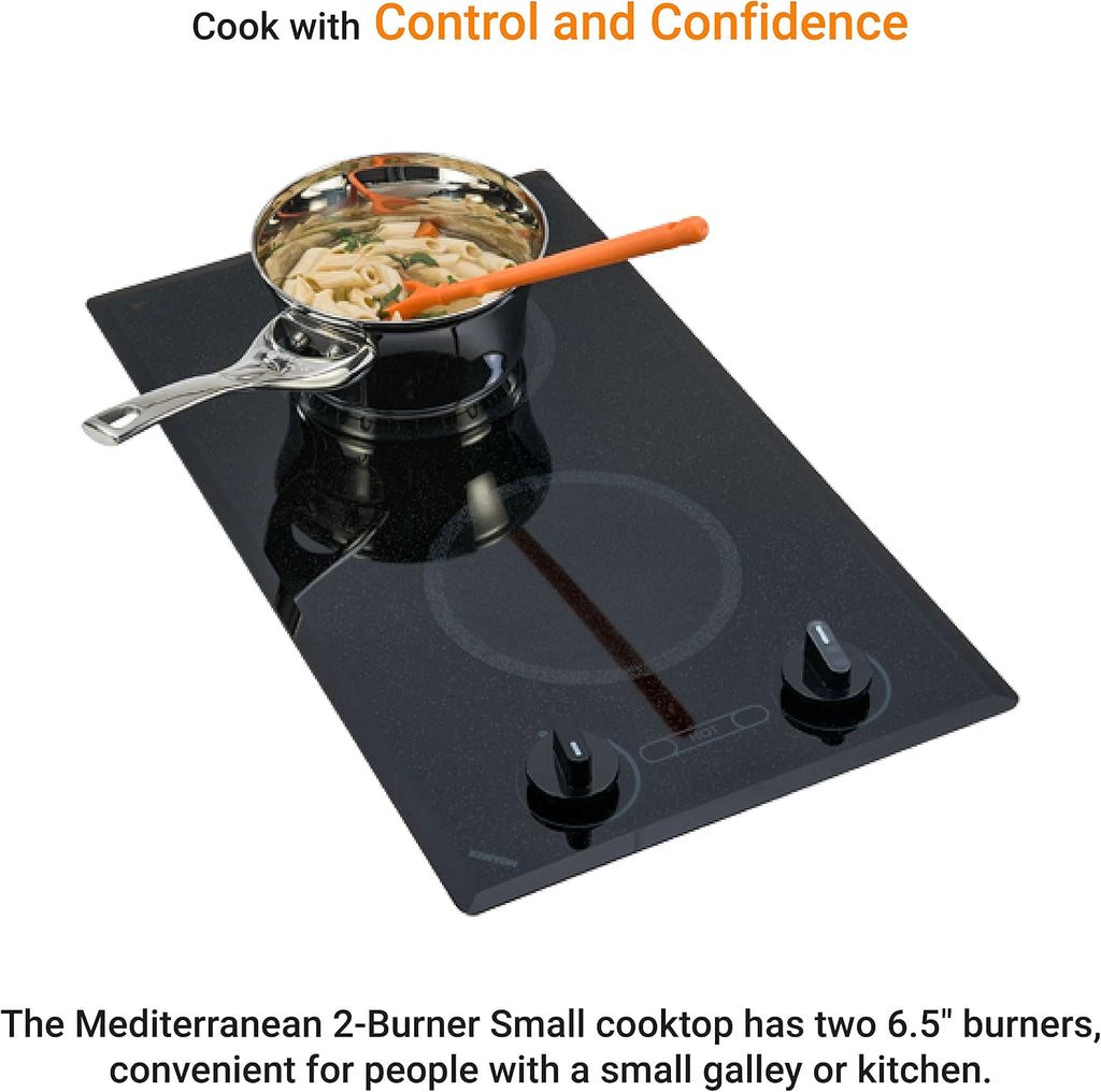 Kenyon Mediterranean 2-Burner Small Cooktop, Electric Cooktop for Energy-Efficient Cooking, Knob Control, Portrait Cooktop, 208-Volt, Black