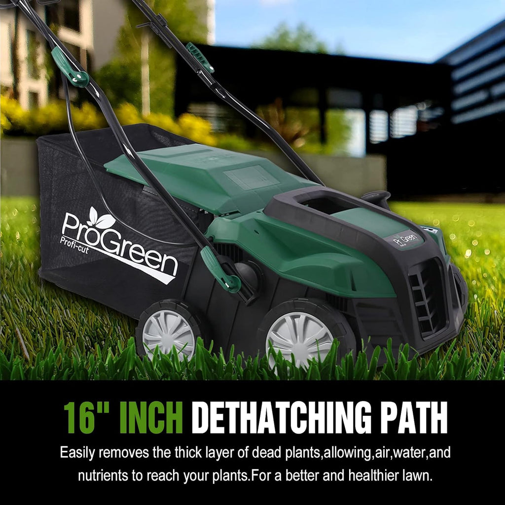 2-in-1 16' Walk Behind Scarifier, 15 Amp Electric Dethatcher Scarifier, Lawn Dethatcher for Yard Lawn Garden Care, Removable Collection Bag Extra Large 58QT (16 inch)