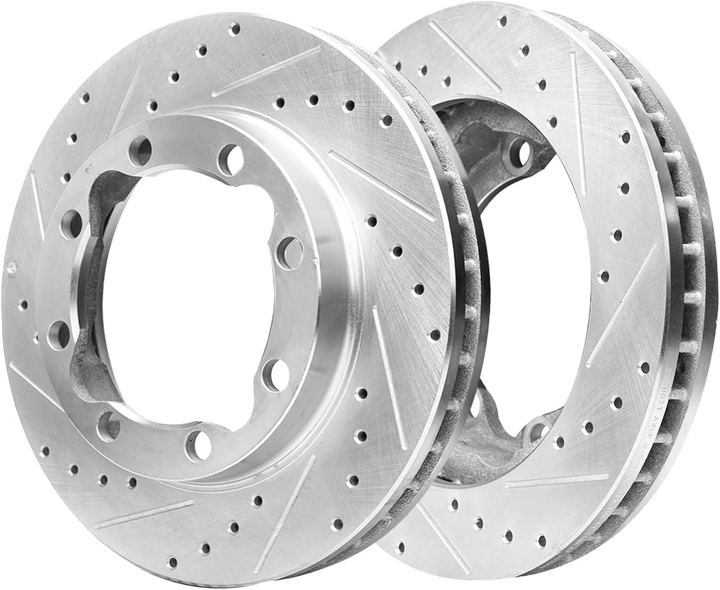 Detroit Axle - Front Brake Kit for 1994-1999 Dodge Ram 2500 RAM 3500, 90-00 Chevy GMC K3500 Drilled & Slotted Disc Brake Rotors Ceramic Brakes Pads 1995 1996 1997 1998 Replacement