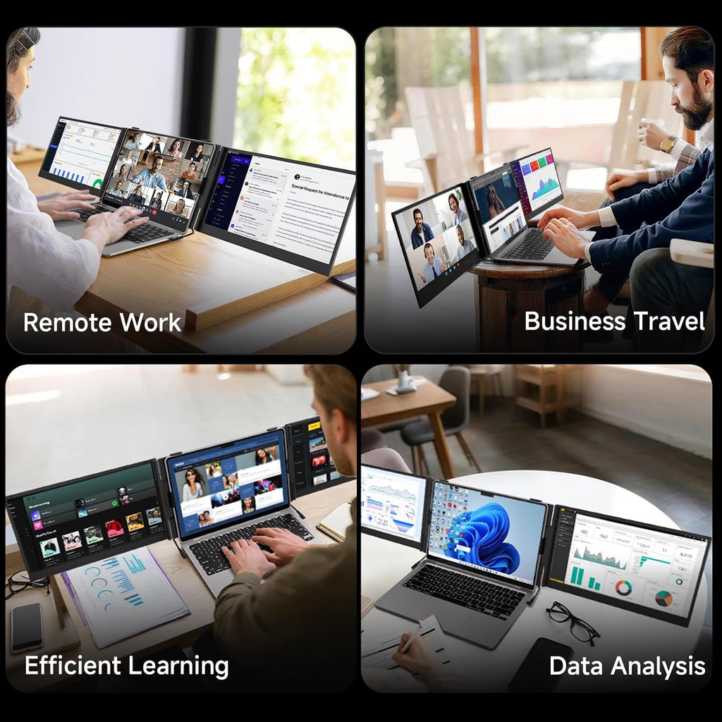 15.3' Laptop Screen Extender, 1200P FHD Ultra-Thin Triple Screen Laptop Monitor Extender, 100% sRGB Travel Portable Monitor for Laptops, Multi Screens Laptops Attachment Compatible with Windows Mac