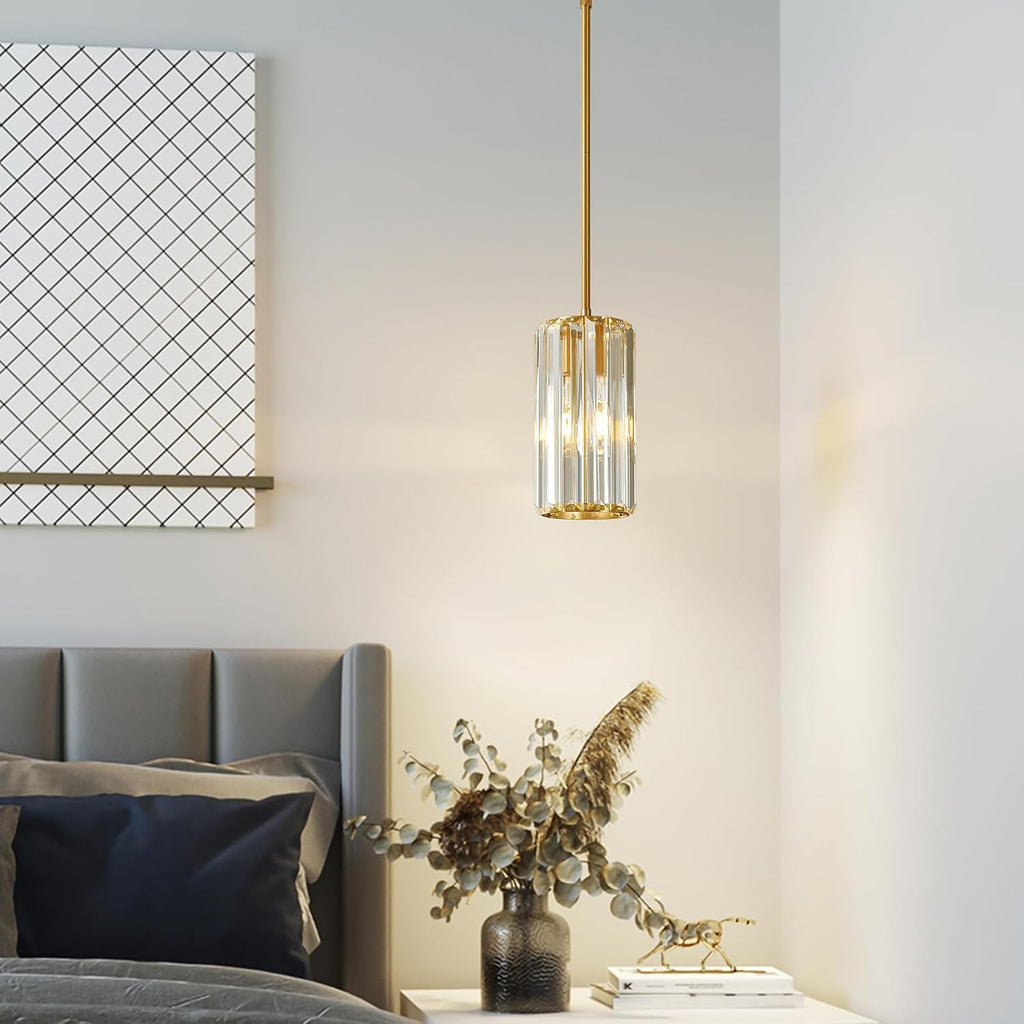 Gold Pendant Lighting Modern Pendant Light Mini Crystal Chandeliers Adjustable Pendant Light Fixture for Kitchen Island Dinning Room Corridor Bedroom(Gold 2-Pack)