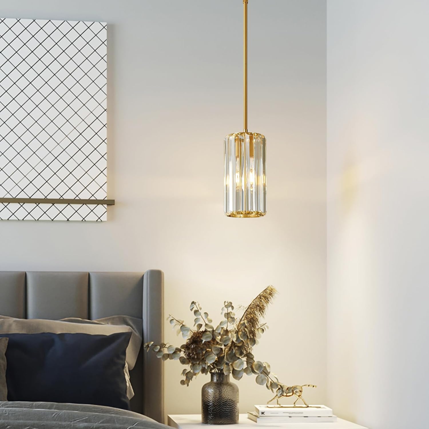 Gold Pendant Lighting Modern Pendant Light Mini Crystal Chandeliers Adjustable Pendant Light Fixture for Kitchen Island Dinning Room Corridor Bedroom(Gold 2-Pack)