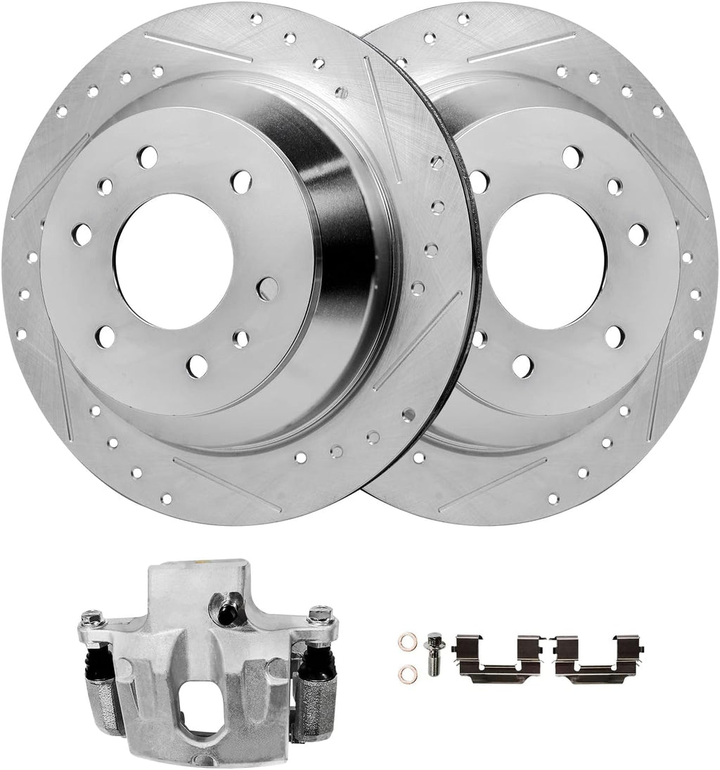 Detroit Axle - Rear Brake Kit for GMC Envoy Chevy SSR Trailblazer Buick Rainer Isuzu Ascender Saab 9-7X Olds Bravada, 12.8'' inch Drilled & Slotted Brake Rotors Brake Caliper Replacement