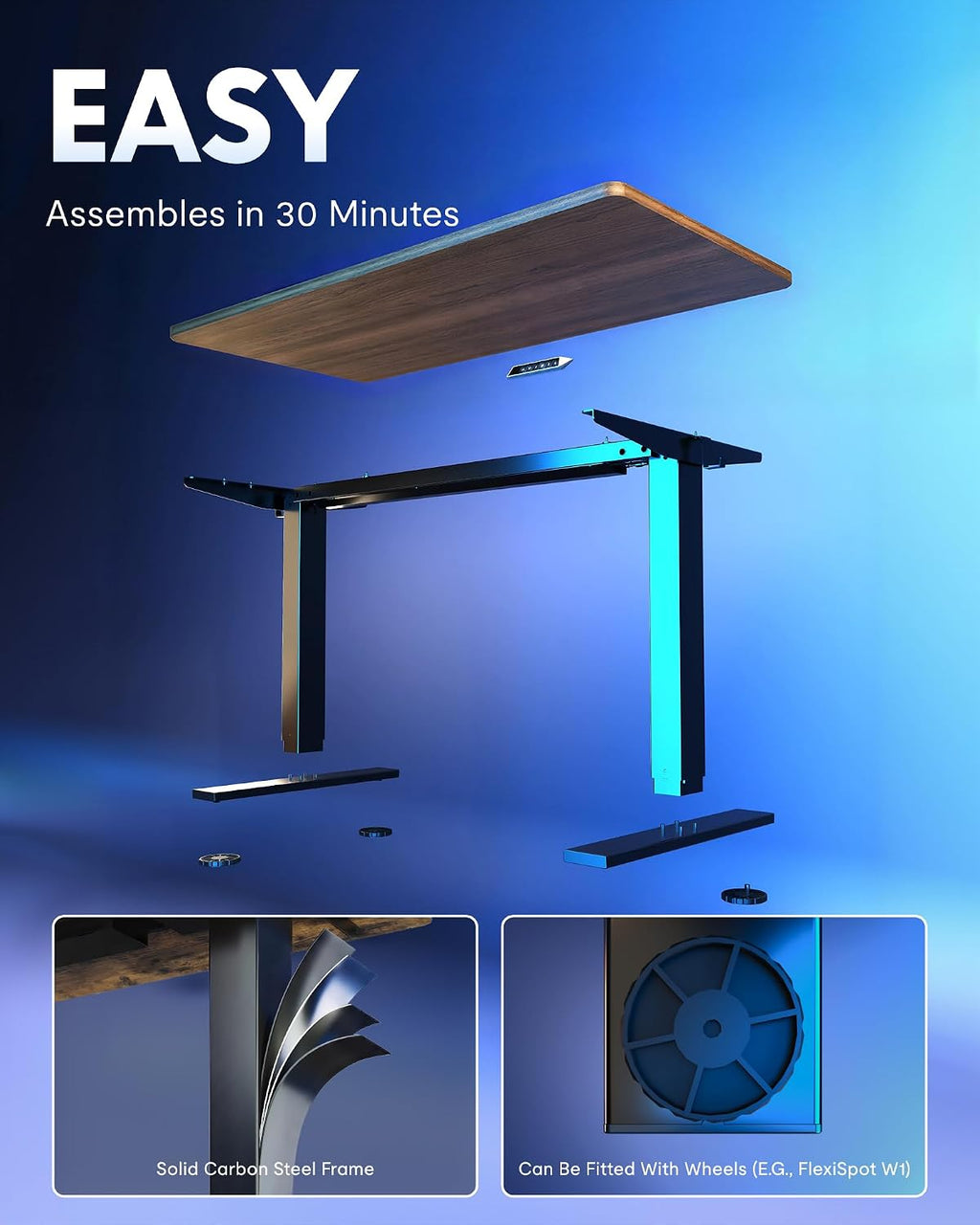 FLEXISPOT EN1 One-Piece Standing Desk, Electric Adjustable with 4 Memory Presets, 176 LBS Capacity, Stable & Quiet, Seamless Desktop for Home Office & Dual Monitors, 60'x24' Black Walnut