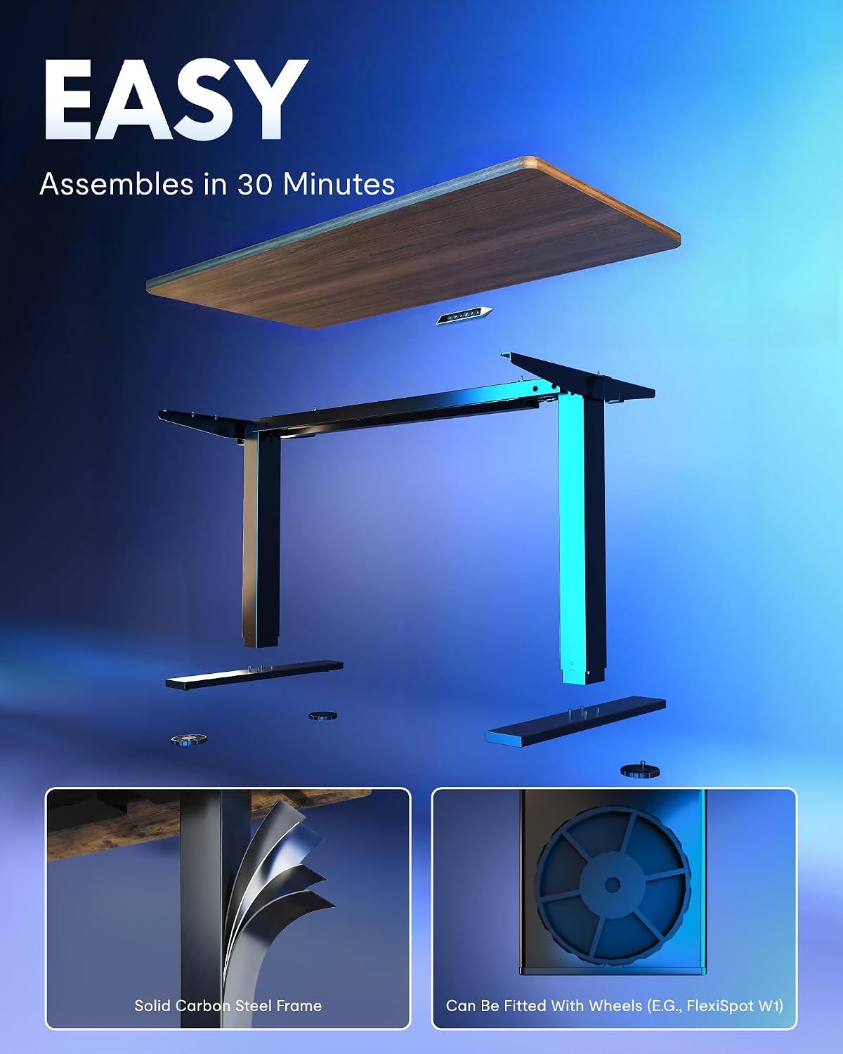 FLEXISPOT EN1 One-Piece Standing Desk, Electric Adjustable with 4 Memory Presets, 176 LBS Capacity, Stable & Quiet, Seamless Desktop for Home Office & Dual Monitors, 60'x24' Black Walnut