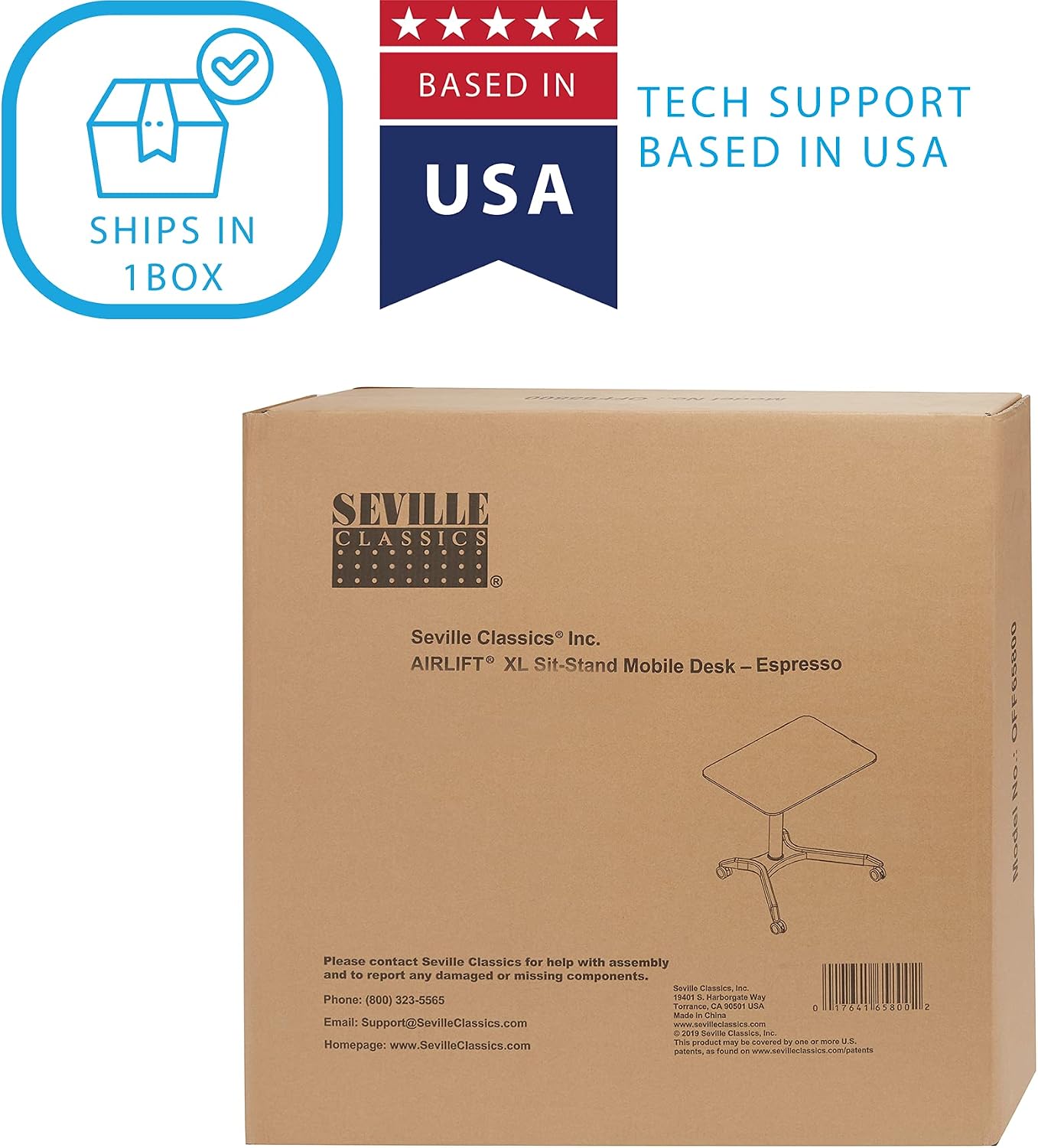Seville Classics Airlift Height Adjustable Pneumatic Laptop Sit Stand Desk Mobile Rolling Cart, Computer Workstation for Home Office, Classroom, Espresso, 28' XL Desktop (New Model)