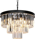 Weesalife Crystal Chandeliers for Dining Room Lights Fixtures, 9 Lights Black Modern Chandeliers for Bedroom, 3-Tier Round Crystal Lighting Fixtures for Living Room Entryway Kitchen Island D20 Inch