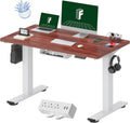 FLEXISPOT EN2 Whole-Piece Standing Desk with Clamp Power Strip, 48 x 24 Electric Stand Up Height Adjustable Desk with Cable Management (White Frame + 48' Mahogany Desktop, 2 Packages)