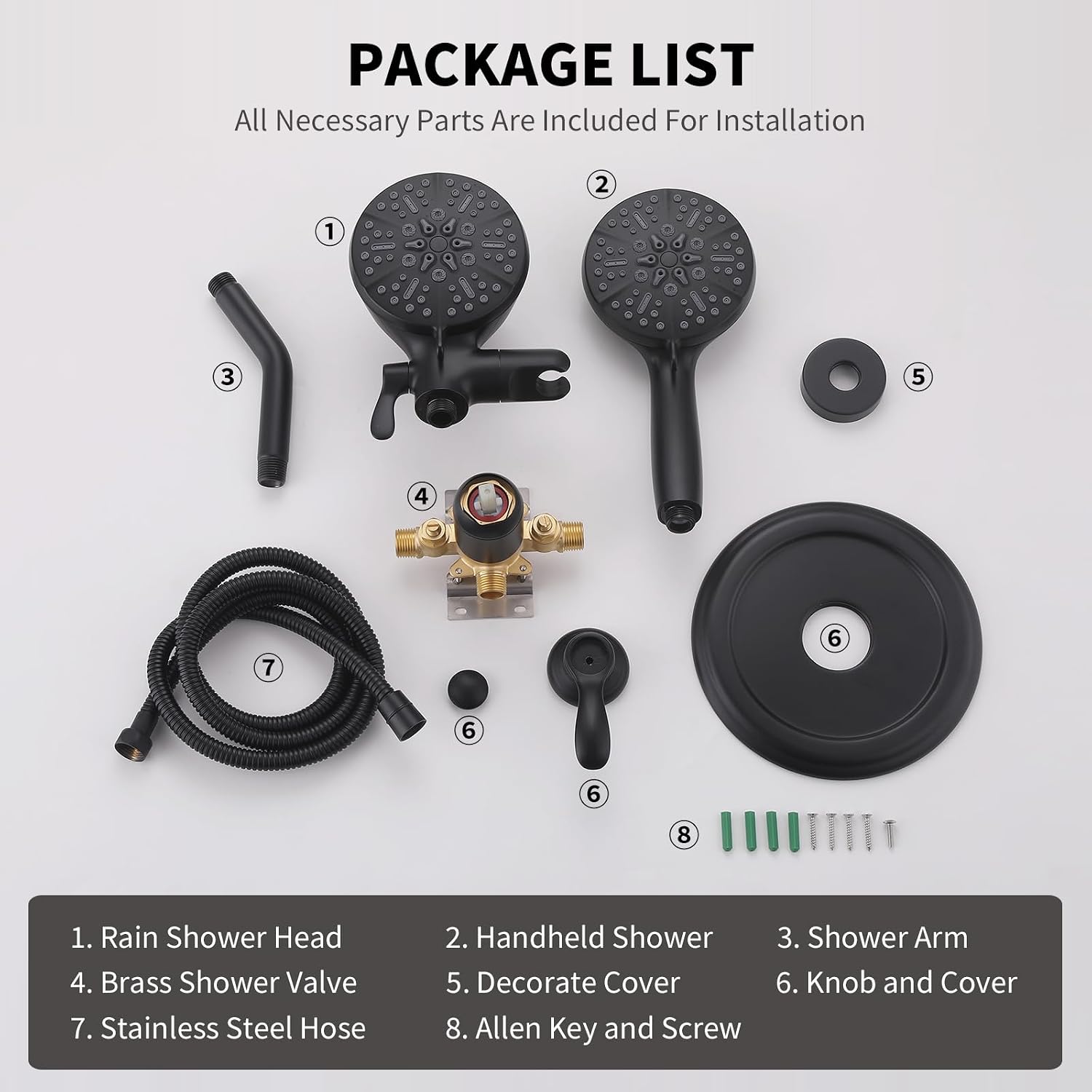 Dual Shower Head with Handheld Bathroom Double Shower Heads High Pressure 3-Way Rainfall Combo with SUS304 Hose 7-Setting Showerhead and Hand Held Shower Separately or Together Matte Black