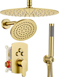 Dasan Rainfall Full Body Shower Faucet System with 12'' Round Shower & 6'' Round Shower,Brushed Gold Dual Shower Head Faucets Set with Handheld & Valve, Double Shower Head System for Couples/ 2-Person
