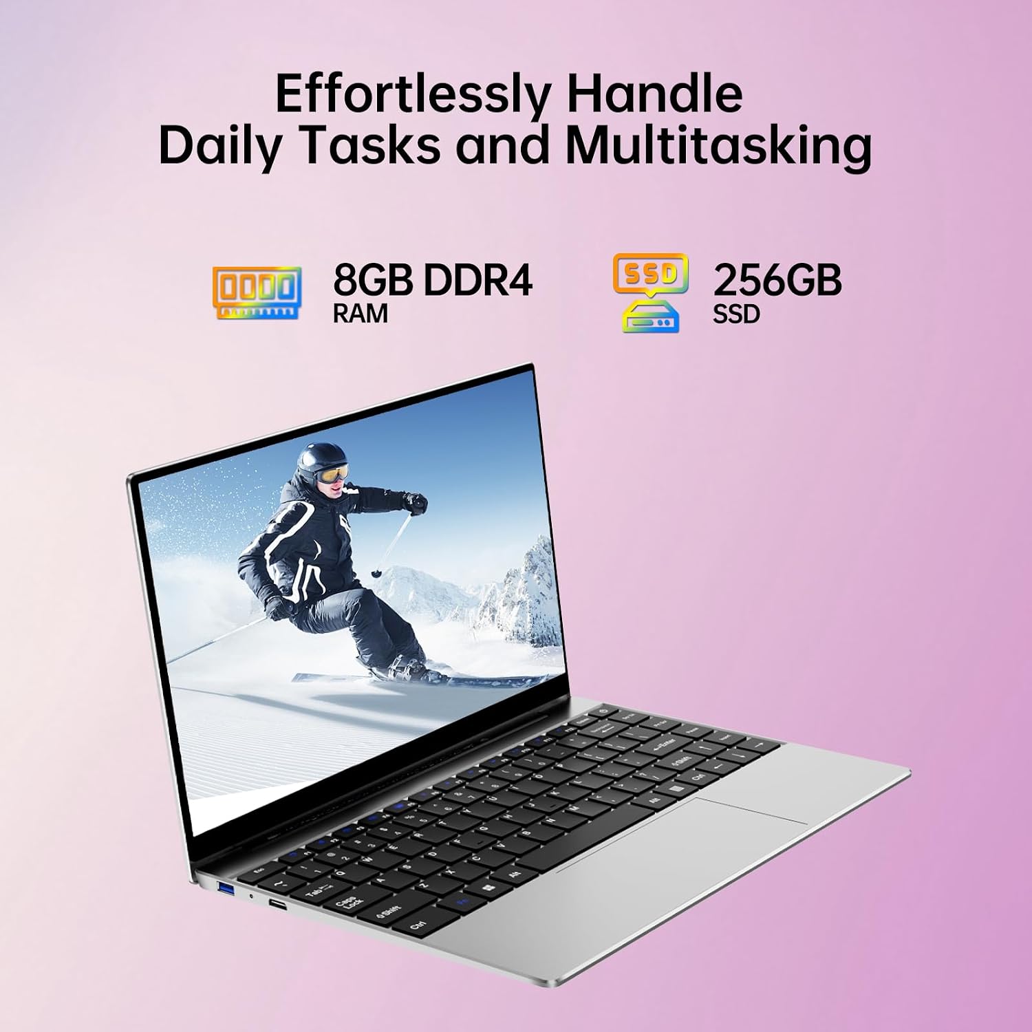 2026 Latest 14'' Laptop Compatible with Windows 11, i3-6100U Processor, 8GB RAM, 256GB SSD, 32GB+2TB Expandable, 1080p FHD IPS Display, USB3.2 Gen1, WiFi5, Bluetooth5, Mini-HDMI, TF Card Slot, Silver