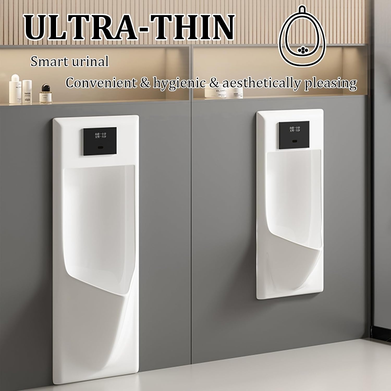 Commercial Washout Urinal,Induction Adult Urinal,Splash-Proof Male Urinals,Modern Wall-Mounted Ceramic Urinals,for Bathrooms,Hotels,Shopping(Black,Floor-standing)
