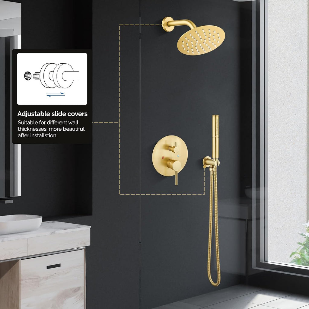 Airuida Shower Faucet Set, Bathtub Faucet Set with 8 Inch Rain Shower Head and Valve,2 Functions Tub Shower Faucet Set for Bathroom-Brushed Gold