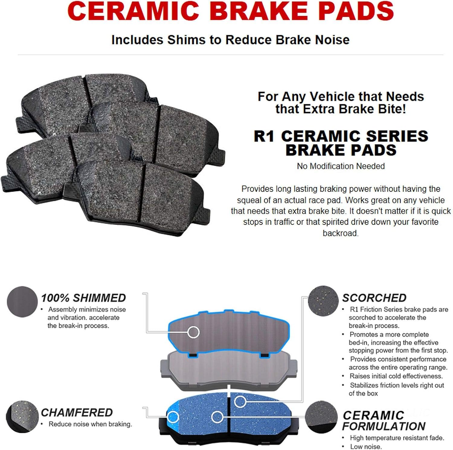 R1 Concepts Front and Rear Brake Kit Fits 2014-2019 Cadillac CTS| Ceramic Brake Pads and Drilled Slotted Brake Rotors| 12.6' Front & 12.4' Rear