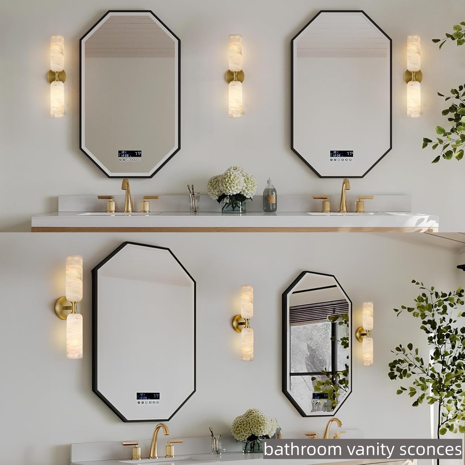 20in Alabaster Wall Sconce Antique Brass Sconces Wall Light, Imported Alabaster Modern Marble Bathroom Vanity Sconces, Gold Sconce Wall Decor, For Bedroom Living Room Staircases Hallway Foyer (1 Pcs)