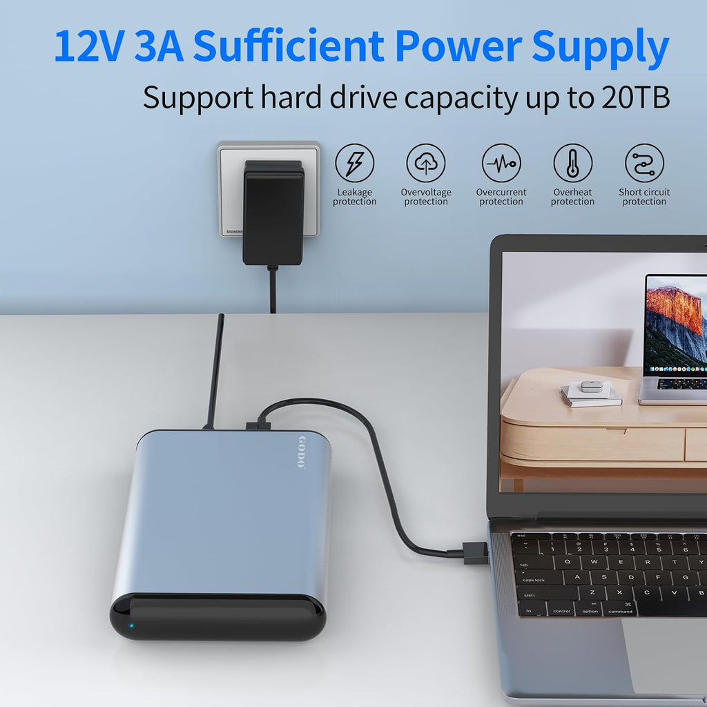 GODO SAS to USB 3.0 Hard Drive Adapter,SAS/SATA Hard Drive Enclosure Reader Docking Station for 3.5 inch HDD SSD with 12V/3A Power Adapter,Support up to 20TB and UASP Tool Free