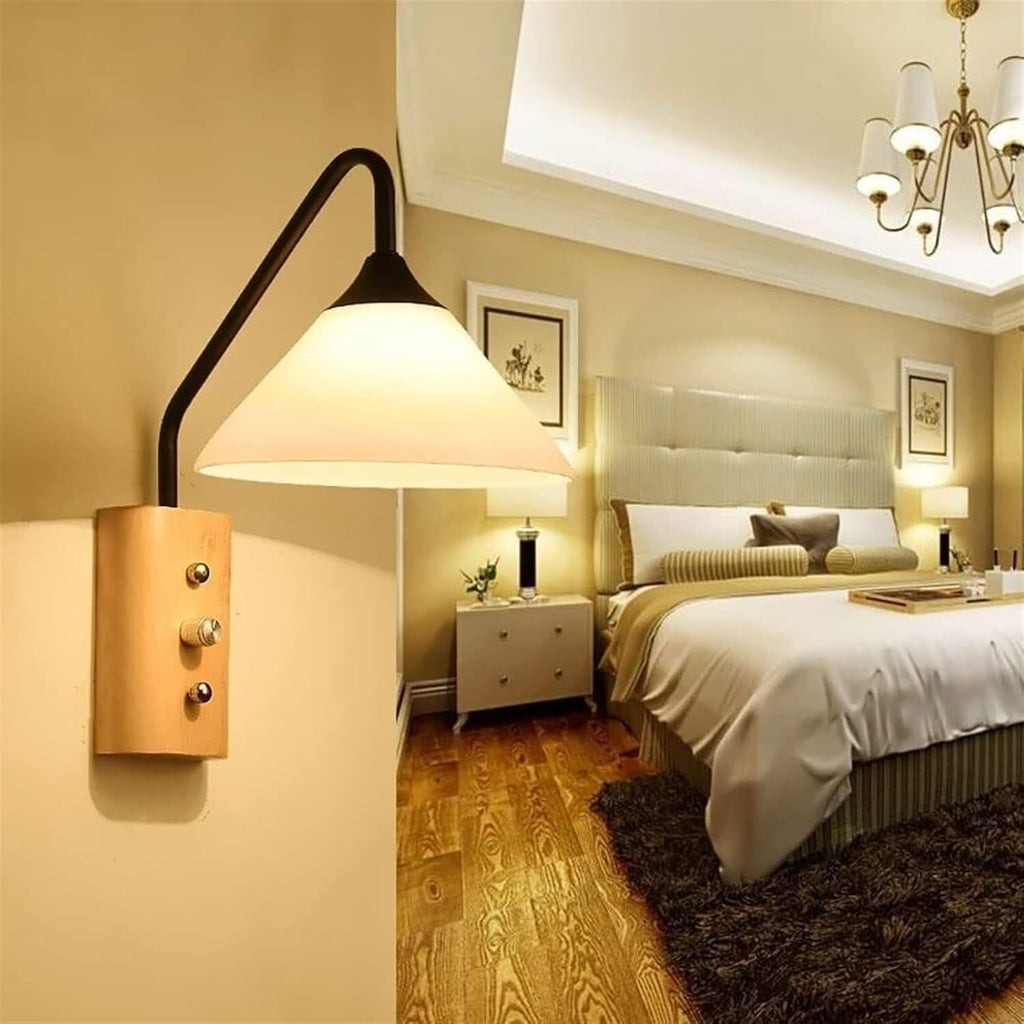 Wall Lamp Modern Minimalist Wrought Iron Wall Sconce with Switch Nordic Black Wall Light Indoor Lighting Reading Light Fixture Mid Century Wood Wall Lamp for Living Room Cloakroom Aisle Porch Decor(Da
