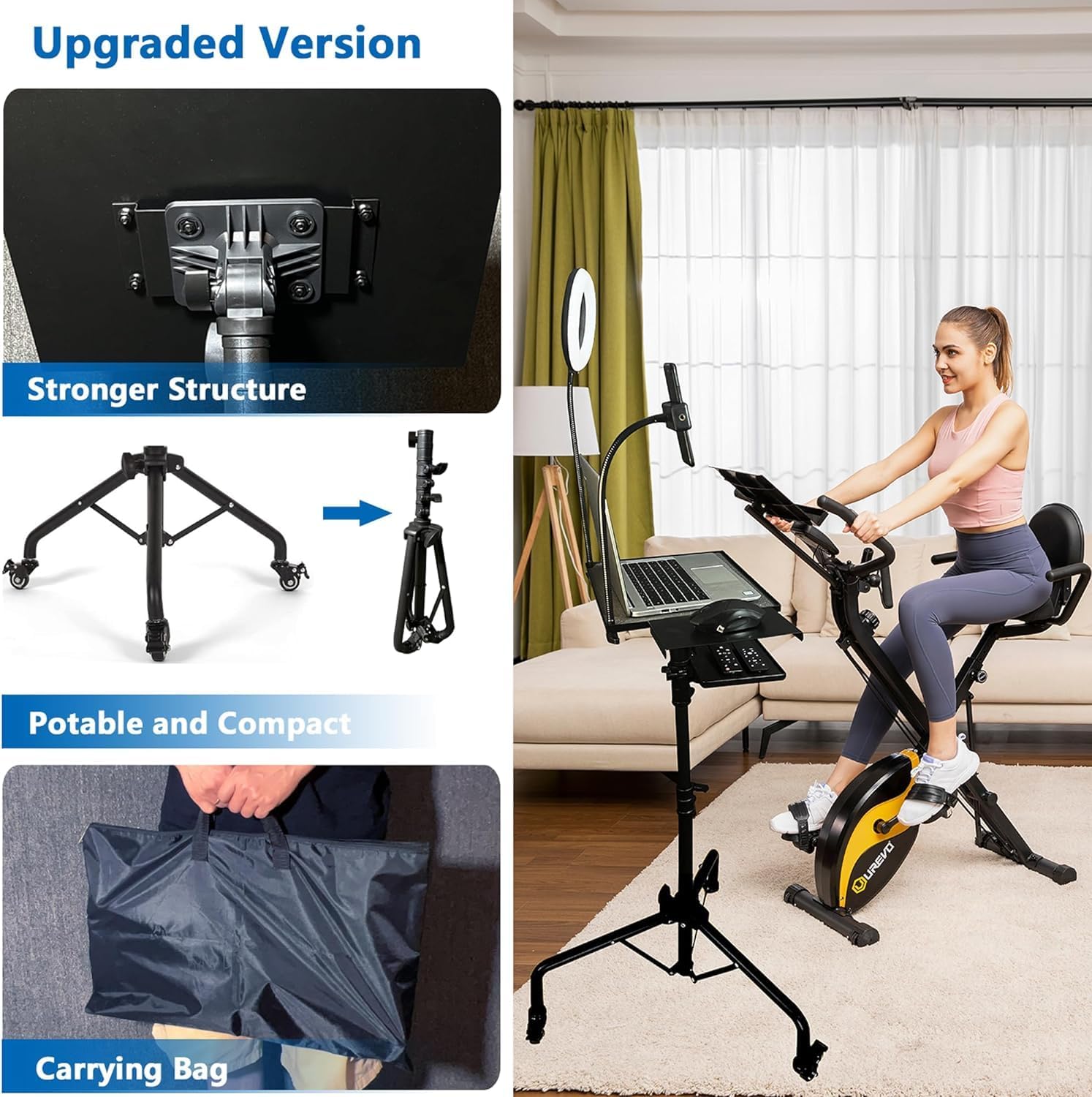 Projector Stand,Laptop Stand, Projector Tripod Stand with Wheels Adjustable Height Laptop Tripod Stand with LED Ring Light Carrying Bag 2 Shelves Mouse Tray Phone Holder Projector Music Stand Portable