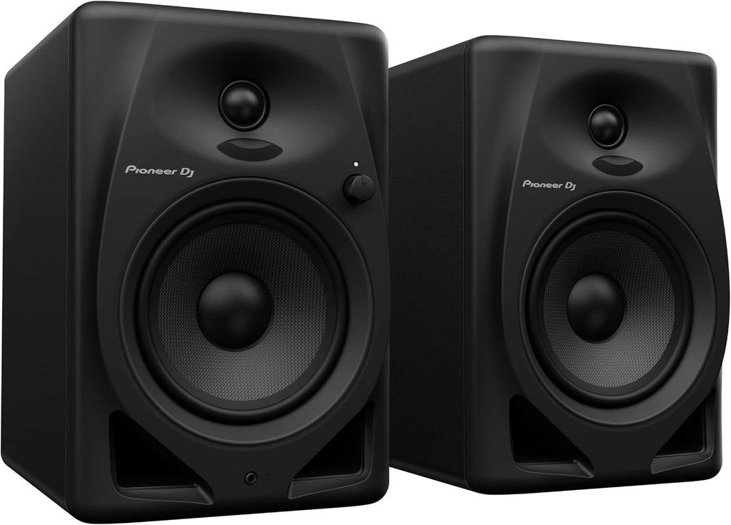 Pioneer DJ DM-50D 5-inch Active Monitor Speaker - Black & RockJam Portable DJ Laptop Stand with Adjustable Height, Anti-Slip Design, Works for Laptops, Controllers and CD Players