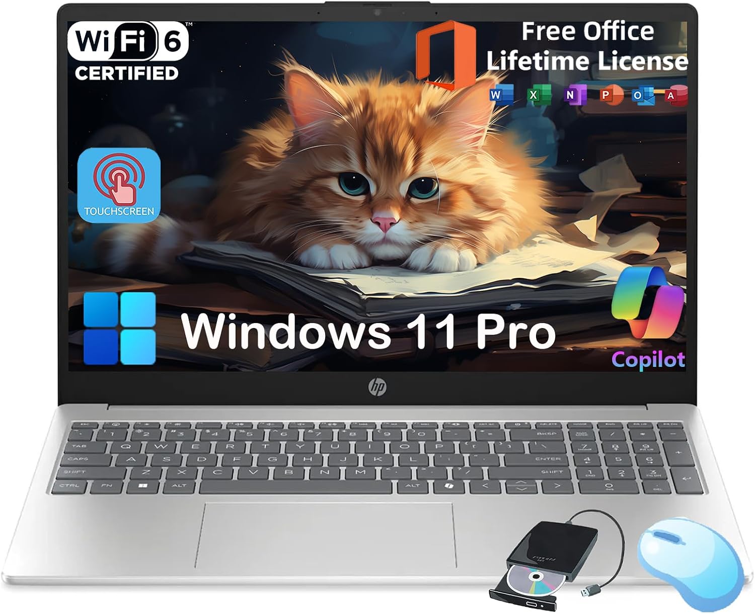 HP Flagship 15.6 Touchscreen Laptop Computer - w/MS Office Lifetime • Intel 13th Gen Core i3 (Up to 4.5GHz) • HD Touch Display • for Business & Student • AI Copilot • Win 11 Pro (32GB RAM | 1TB SSD)