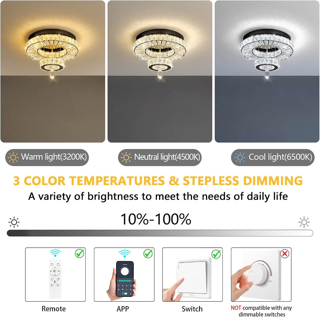 Modern Chandelier Bedroom Light Indoor LED Dimmable Lights Ceiling Chandeliers for Dining Room Kitchen Entryway Black 20W LEDs Fixtures 1600 Lumens