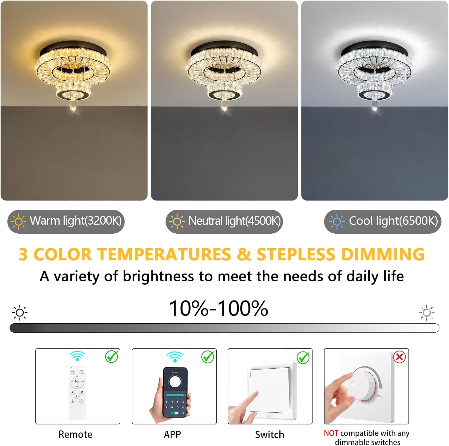 Modern Chandelier Bedroom Light Indoor LED Dimmable Lights Ceiling Chandeliers for Dining Room Kitchen Entryway Black 20W LEDs Fixtures 1600 Lumens