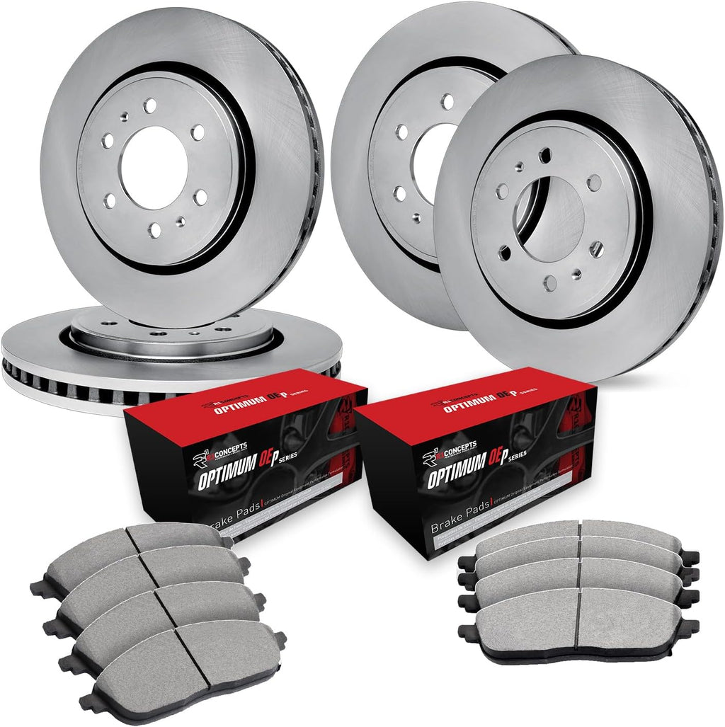 R1 Concepts Front and Rear Brake Kit Fits 2011-2013 INFINITI QX56; 2014-2024 INFINITI QX80; 2017-2024 Nissan Armada| Optimum Oep Brake Pads and Blank Brake Rotors| 13.8' Front & 13.8' Rear